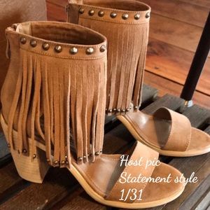 New Taupe Very Volatile Fringed Chunky Heeled Sandals